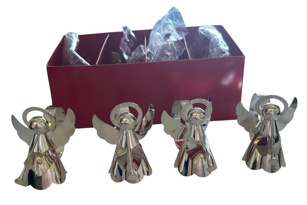 Silver Plated Angel Christmas Xmas Holiday Decor Napkin Ring Holders Set of 4